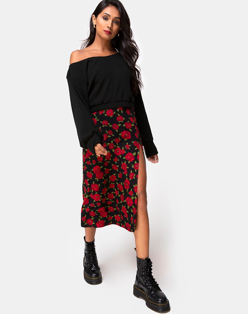 Image de la jupe midi Saika, Roaming Rose Black