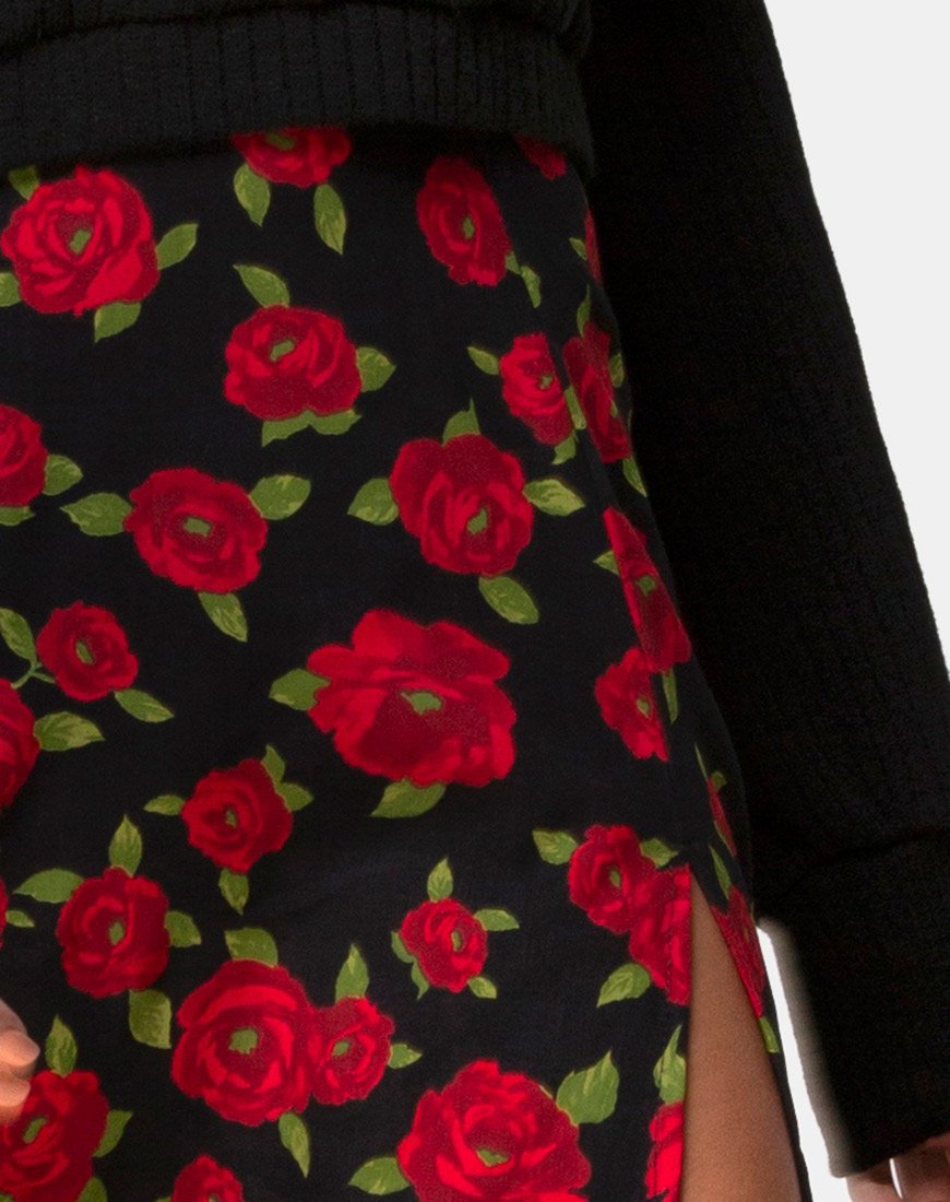 Image de la jupe midi Saika, Roaming Rose Black