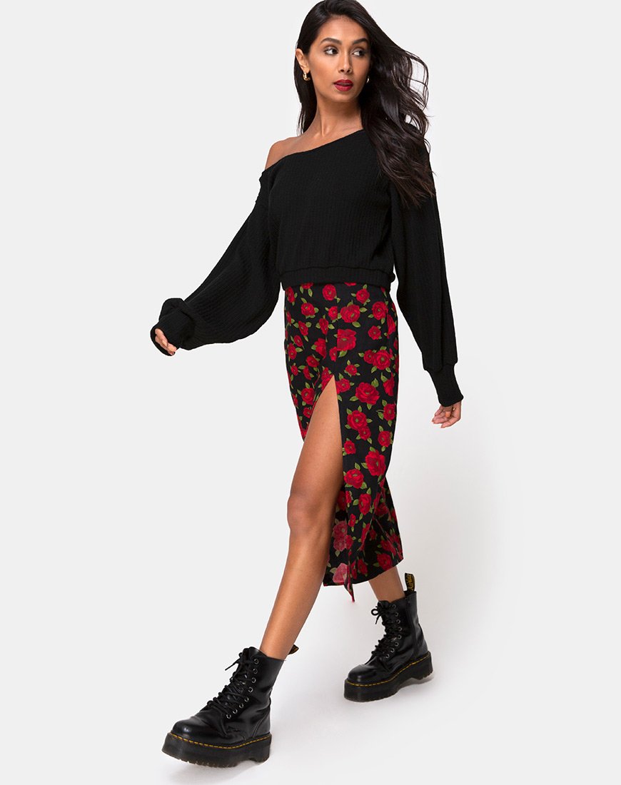 Image de la jupe midi Saika, Roaming Rose Black