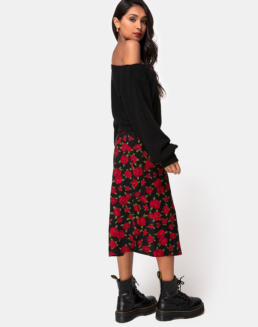 Image de la jupe midi Saika, Roaming Rose Black