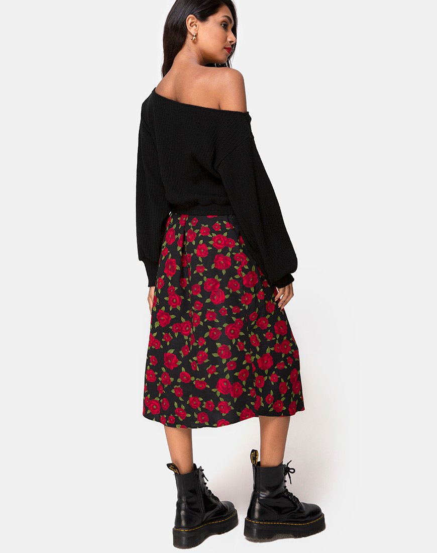 Image de la jupe midi Saika, Roaming Rose Black