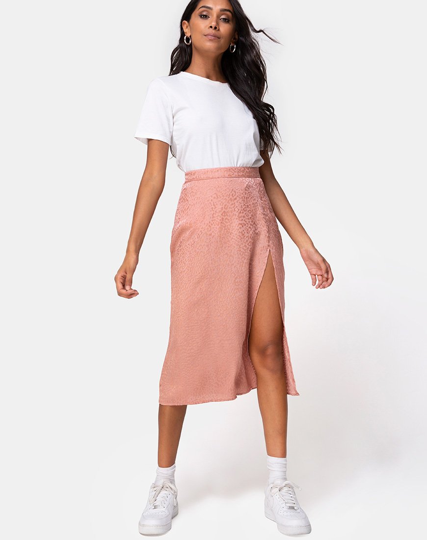 Image de la jupe Saika en satin Cheetah Dusty Pink