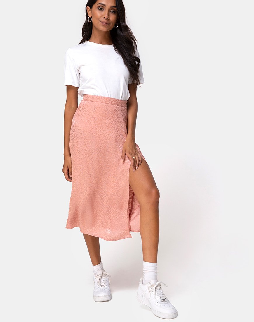 Jupe Saika en satin Cheetah Dusty Pink
