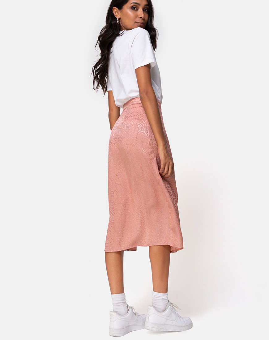 Image de la jupe Saika en satin Cheetah Dusty Pink