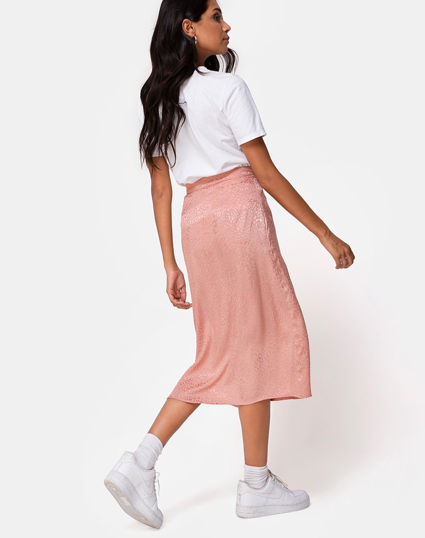 Jupe Saika en satin Cheetah Dusty Pink