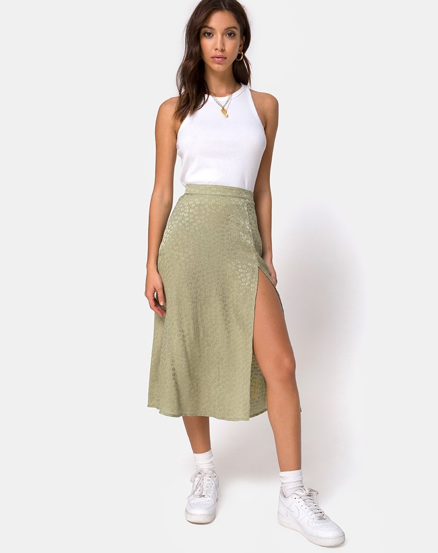 Jupe midi Saika en satin Ditsy Rose Sage