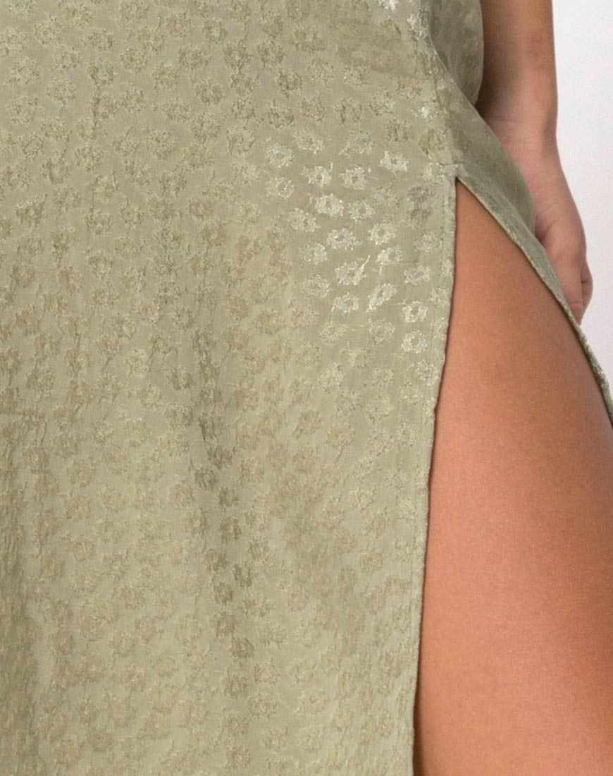 Image de la jupe midi Saika en satin Ditsy Rose Sage