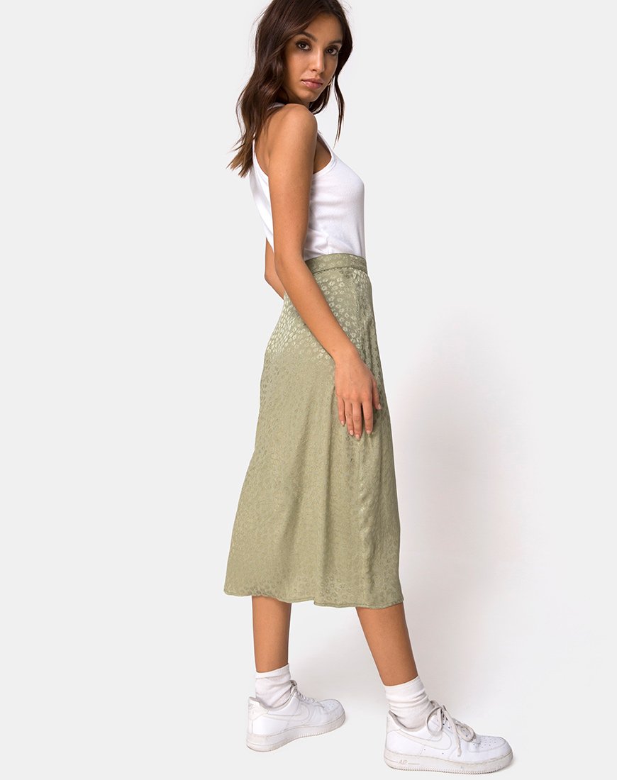 Jupe midi Saika en satin Ditsy Rose Sage