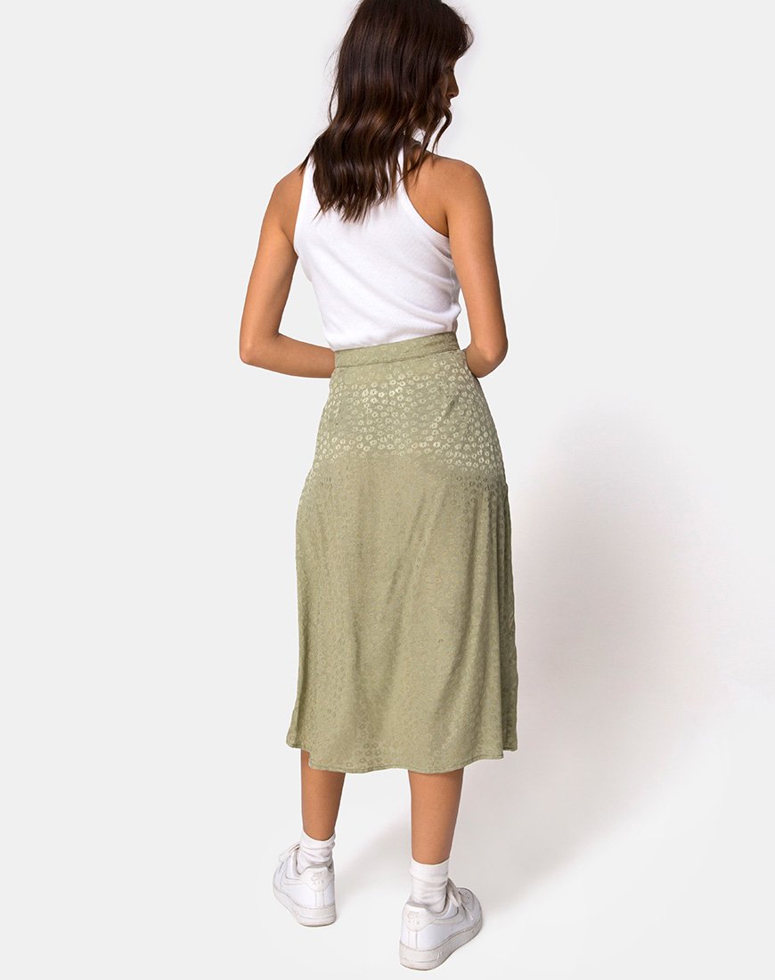 Image de la jupe midi Saika en satin Ditsy Rose Sage