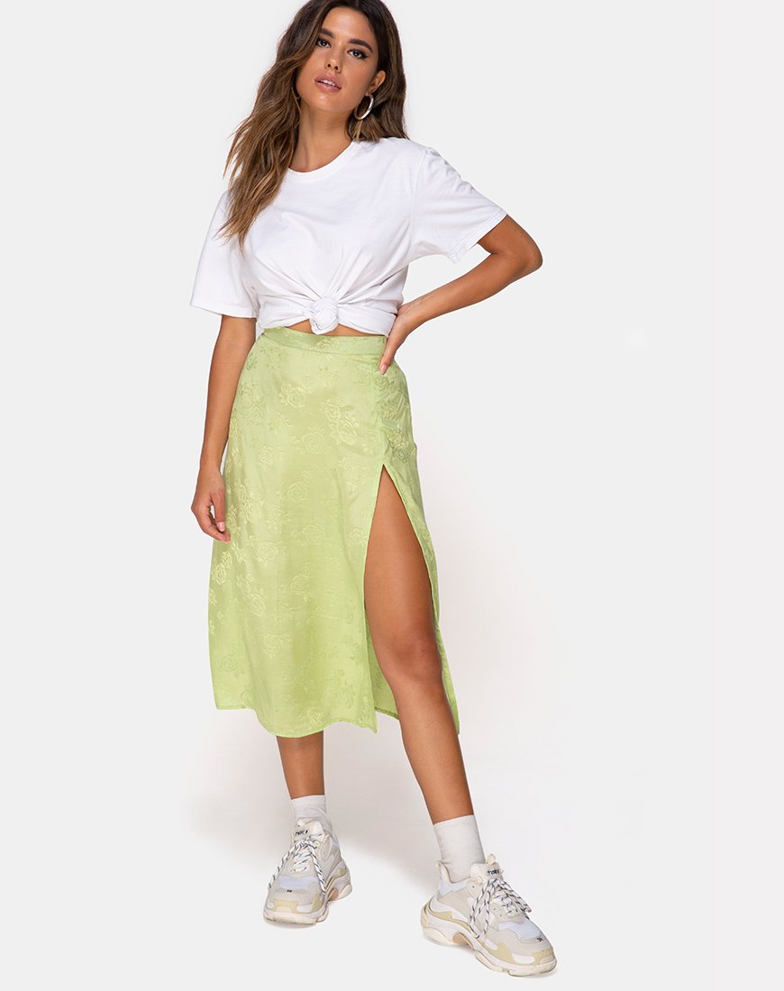 Image de la jupe midi Saika en satin Rose Lime