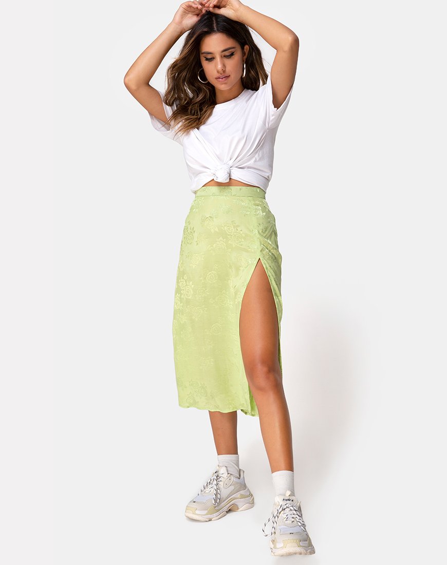 Jupe midi Saika, satin rose citron vert