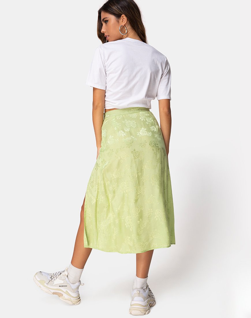 Image de la jupe midi Saika en satin Rose Lime