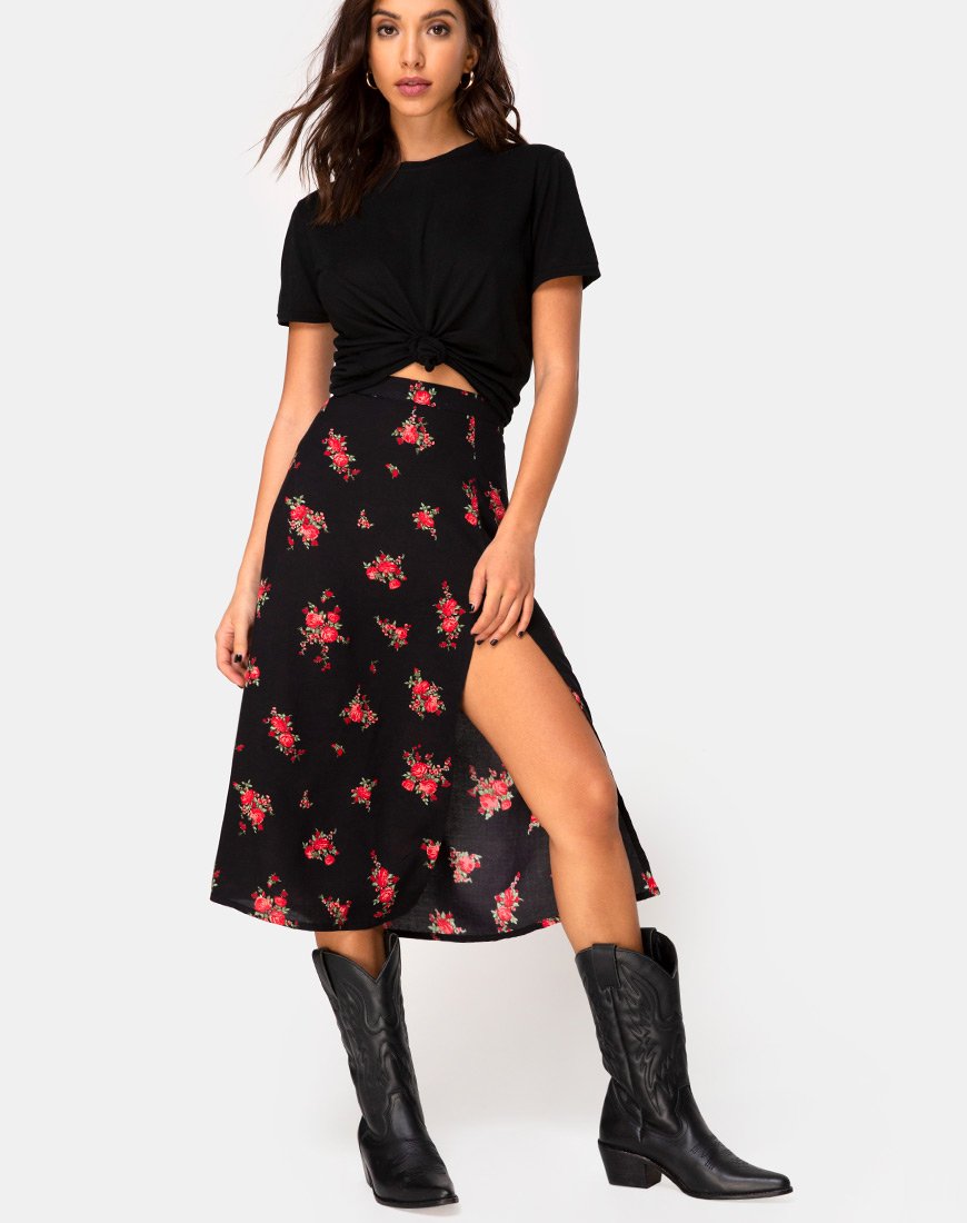 Jupe midi Saika, Soi Rose noir et rouge