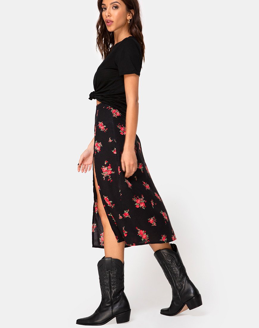 Jupe midi Saika, Soi Rose noir et rouge