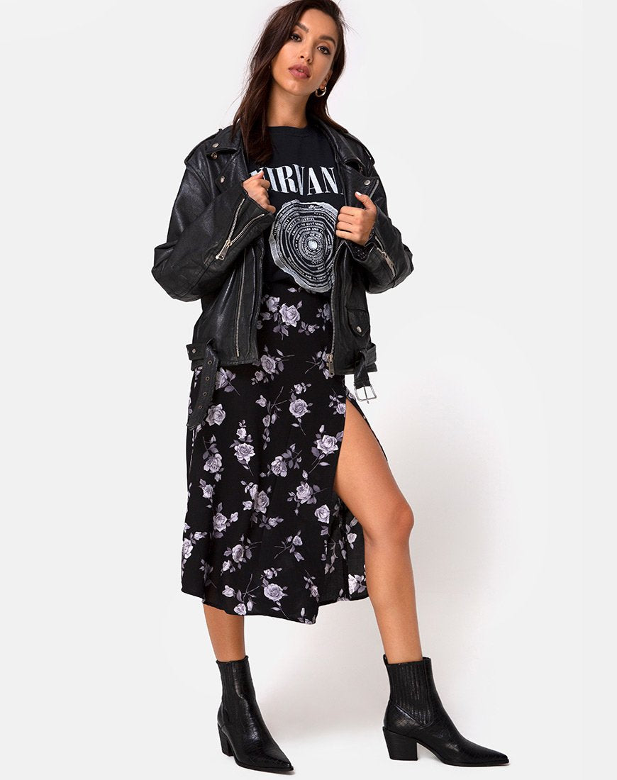 Image de la jupe midi Saika en blanc rose noir