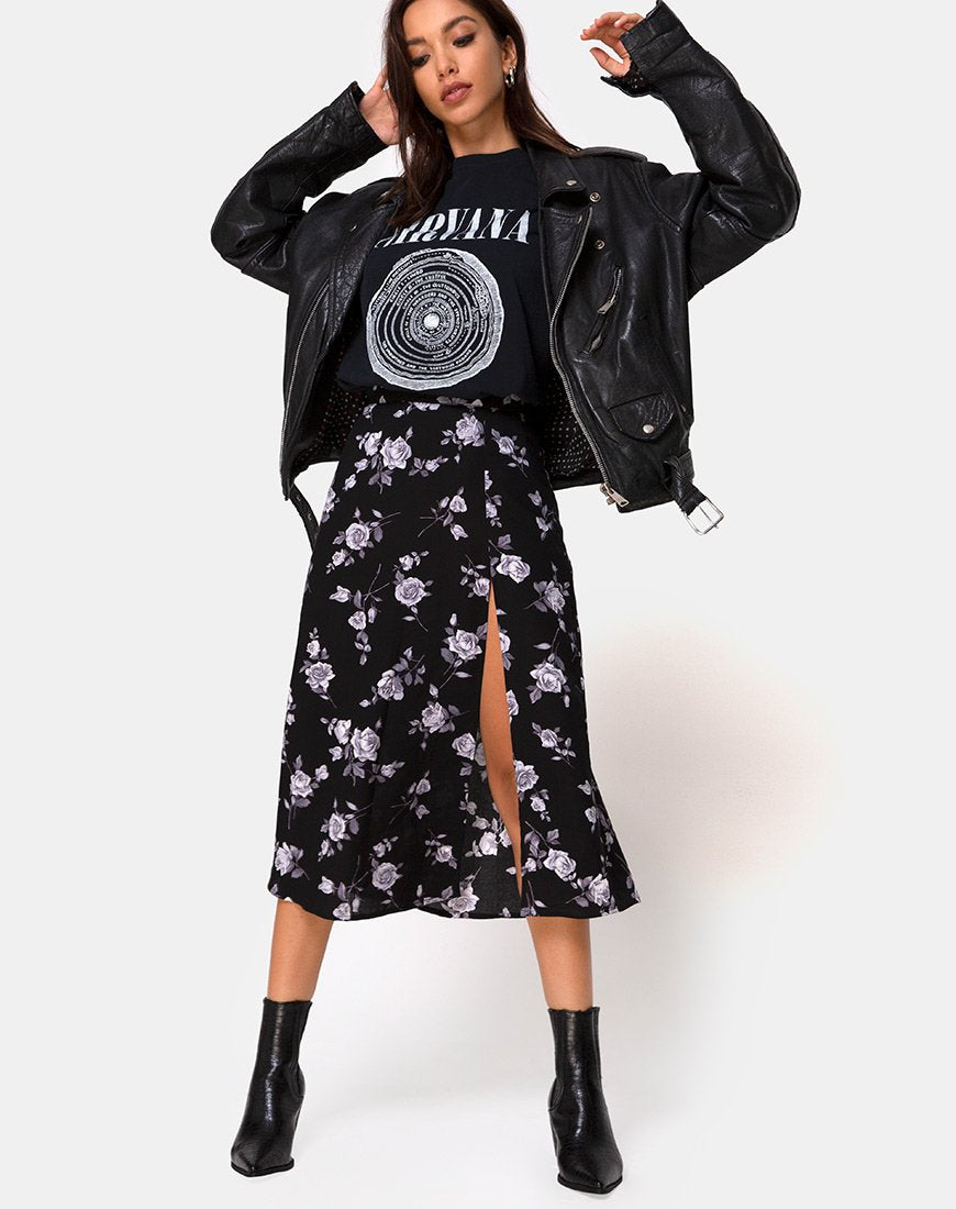 Jupe midi Saika, blanc rose noir