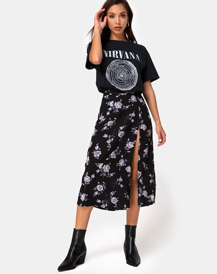 Image de la jupe midi Saika en blanc rose noir