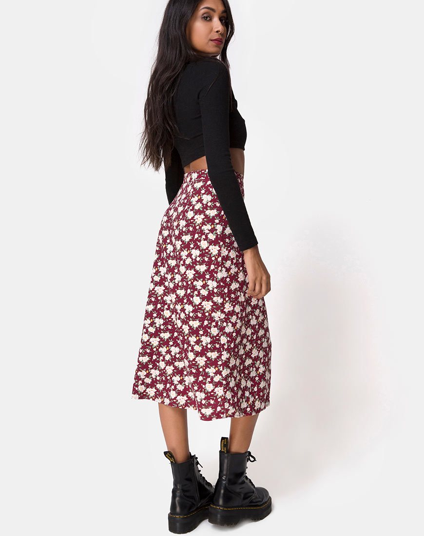 Jupe midi Saika, Wild Fleur Maroon