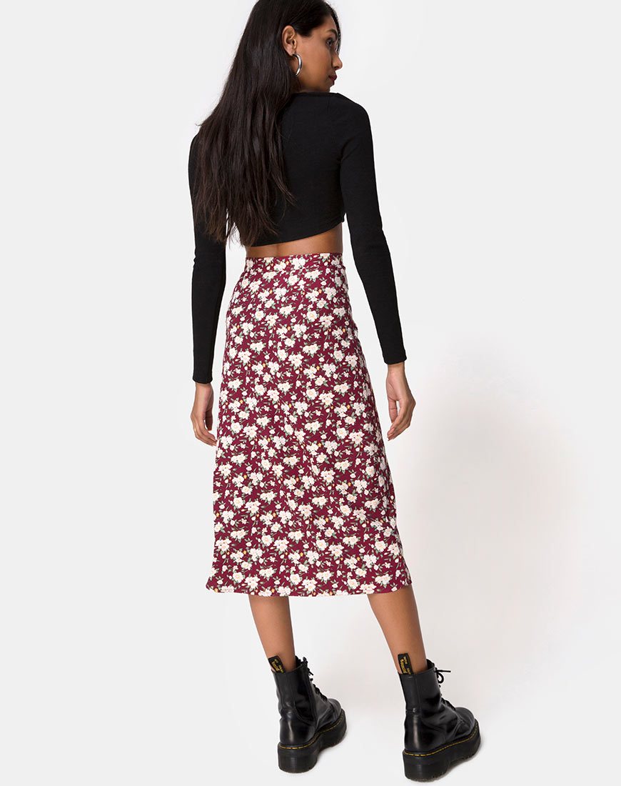Image de la jupe midi Saika, Wild Fleur Maroon
