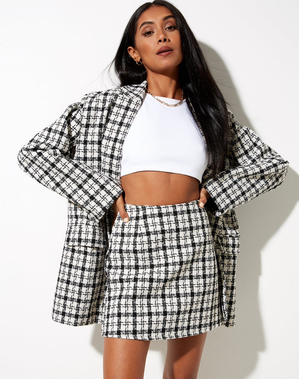 Blazer Saken à carreaux noirs et blancs