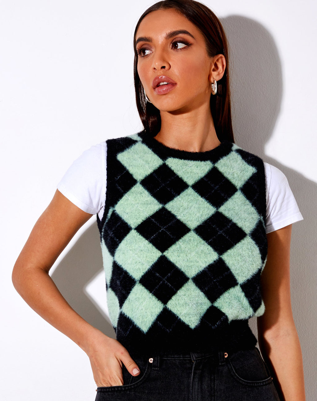 Débardeur Saki en tricot Diamond noir et vert
