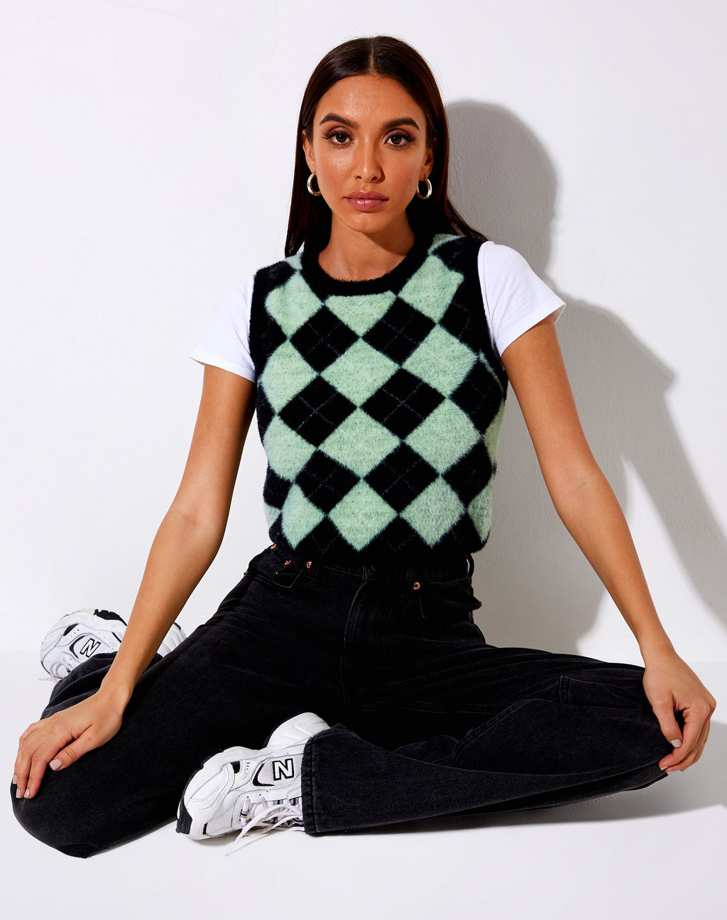Débardeur Saki en tricot Diamond noir et vert