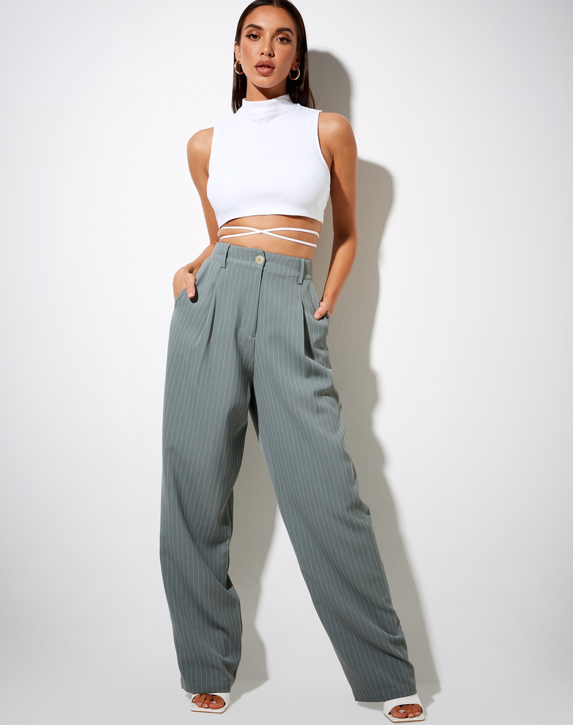 Image de Sakila Trouser in Pinstripe Sage