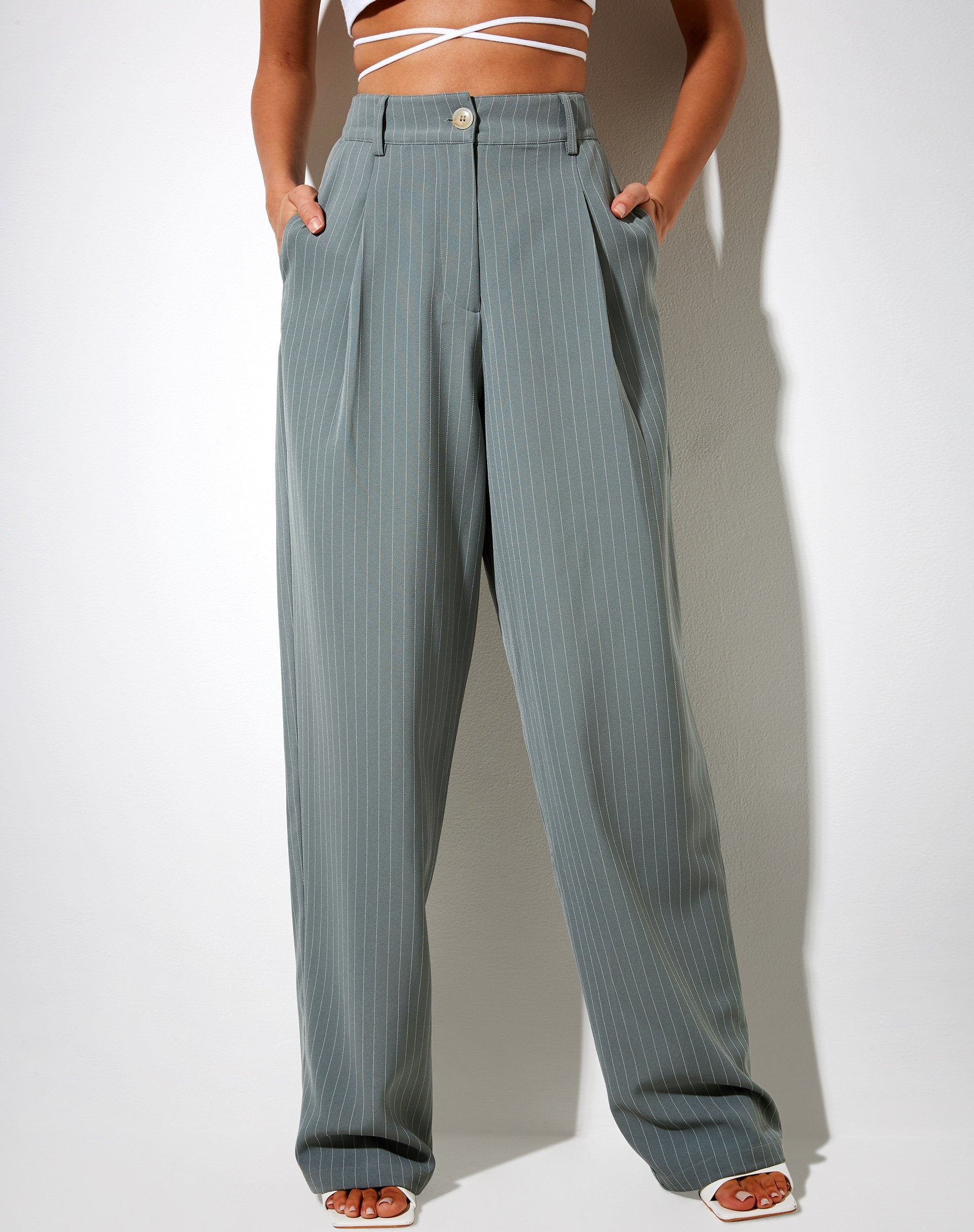 Image de Sakila Trouser in Pinstripe Sage