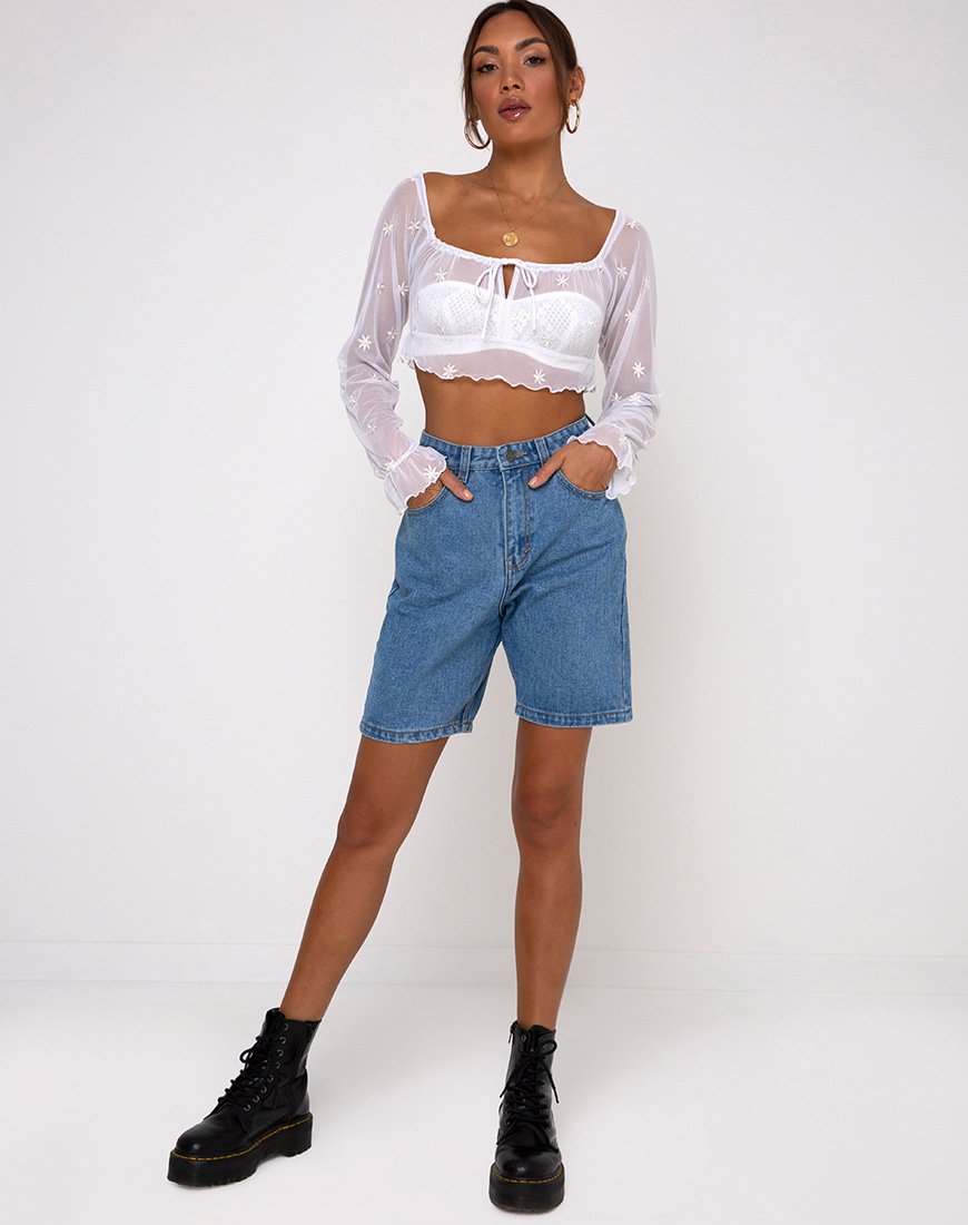 Image de Salima Longsleeve Top in White Daisy Embro White