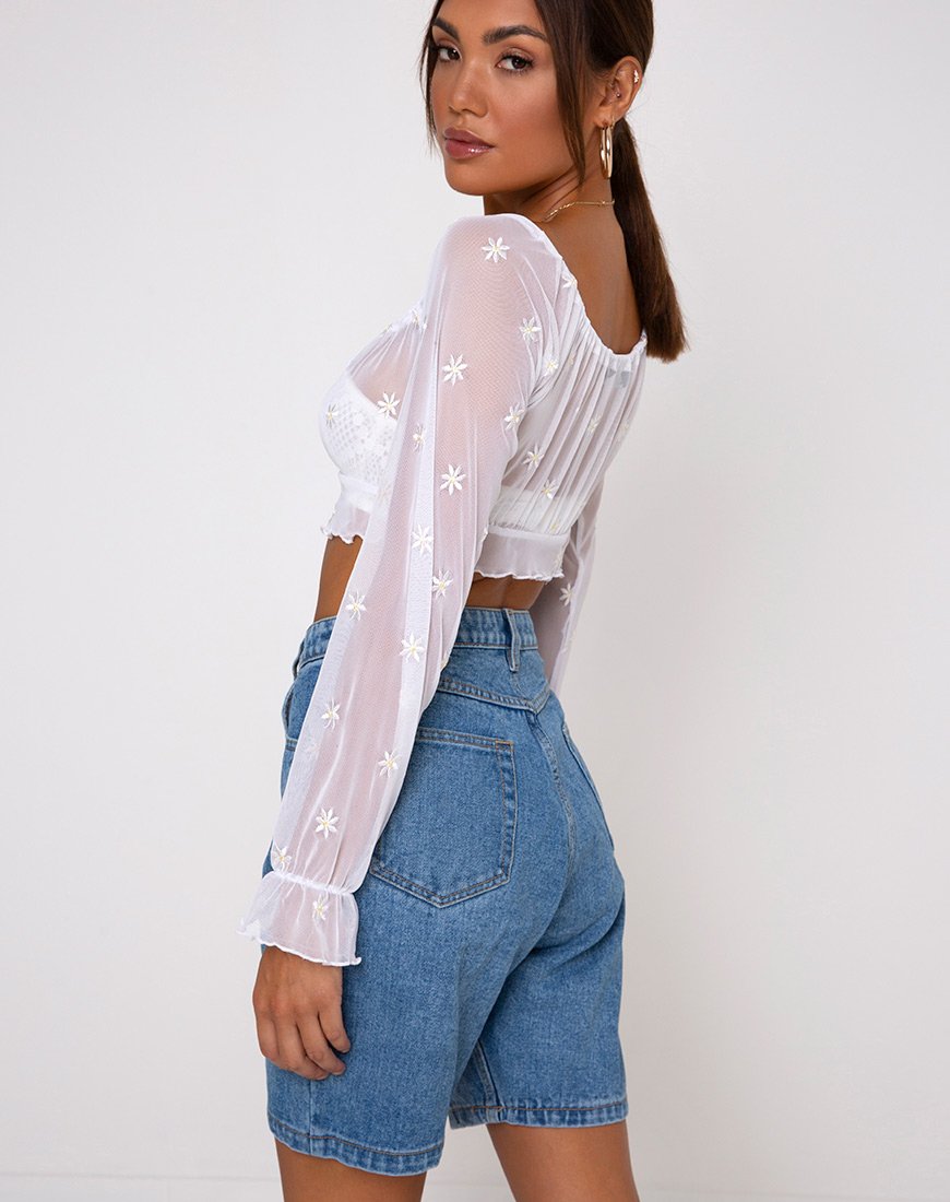 Image de Salima Longsleeve Top in White Daisy Embro White