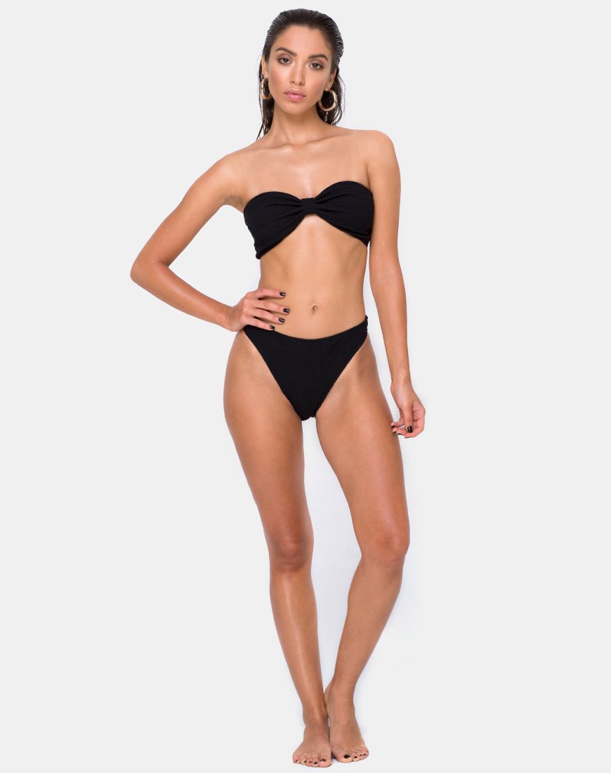 Bas de bikini Samara en côtes froissées Noir