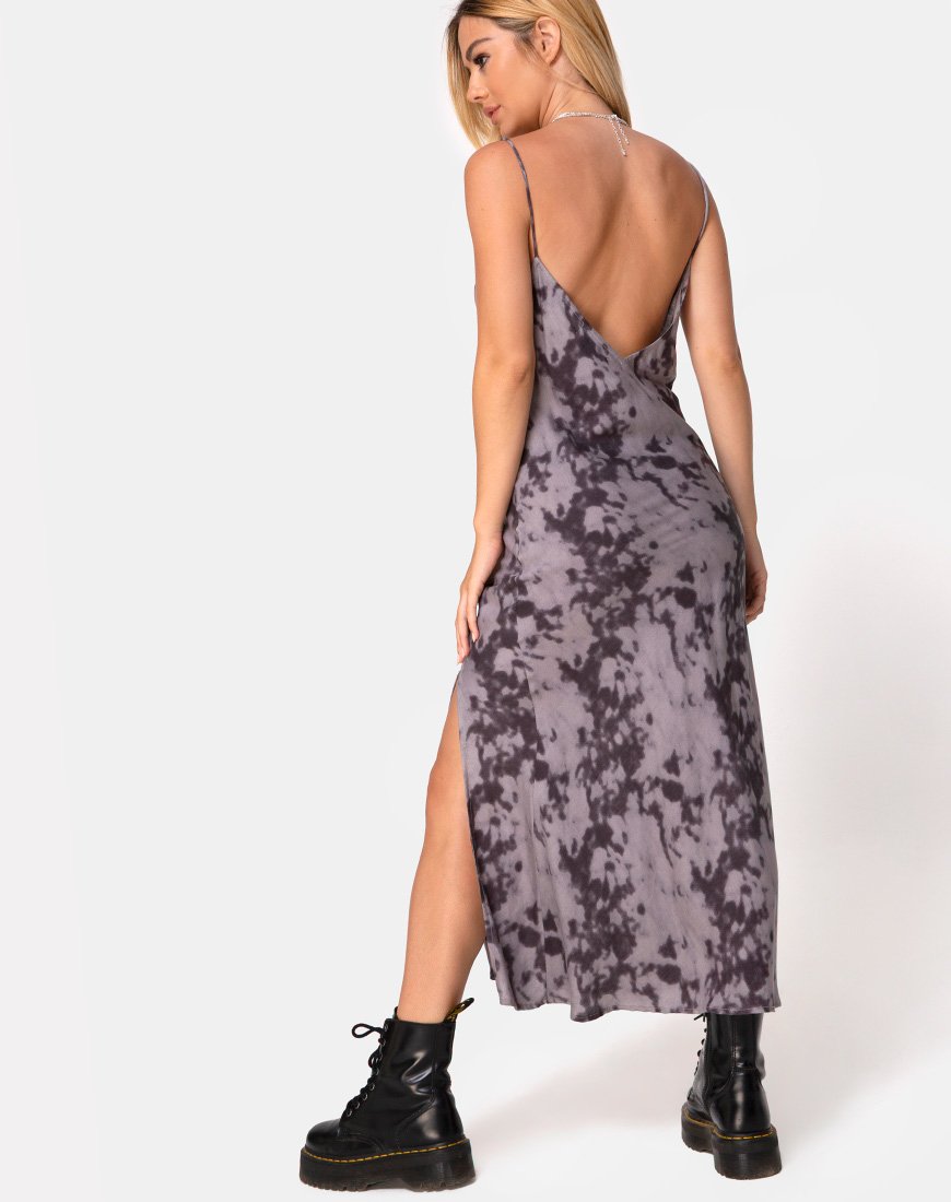 Samia Midi Dress in Grey Bleached Tie Dye (Robe midi en tissu gris blanchi)