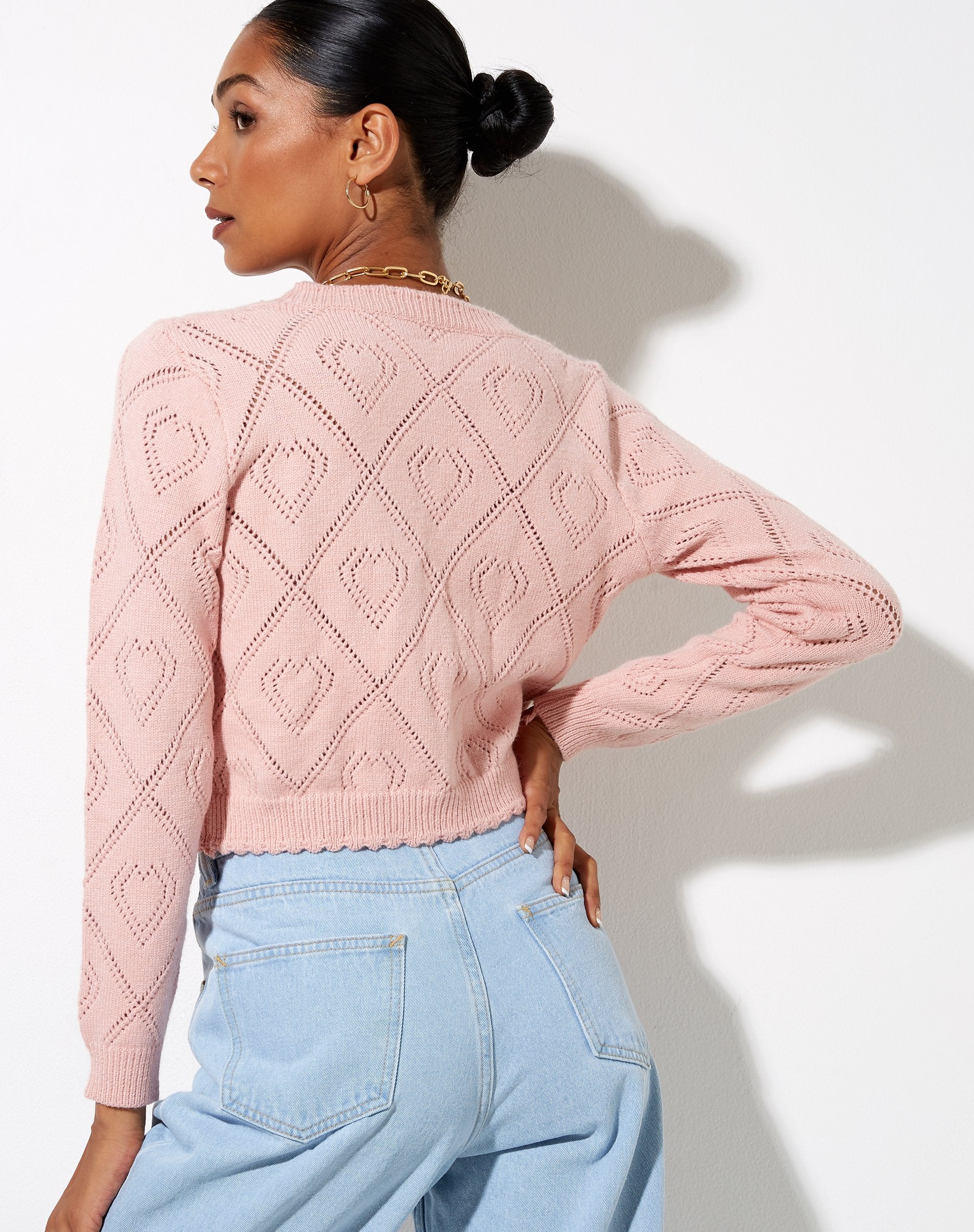 Image de Samo Cardigan en diamant et cœur rose
