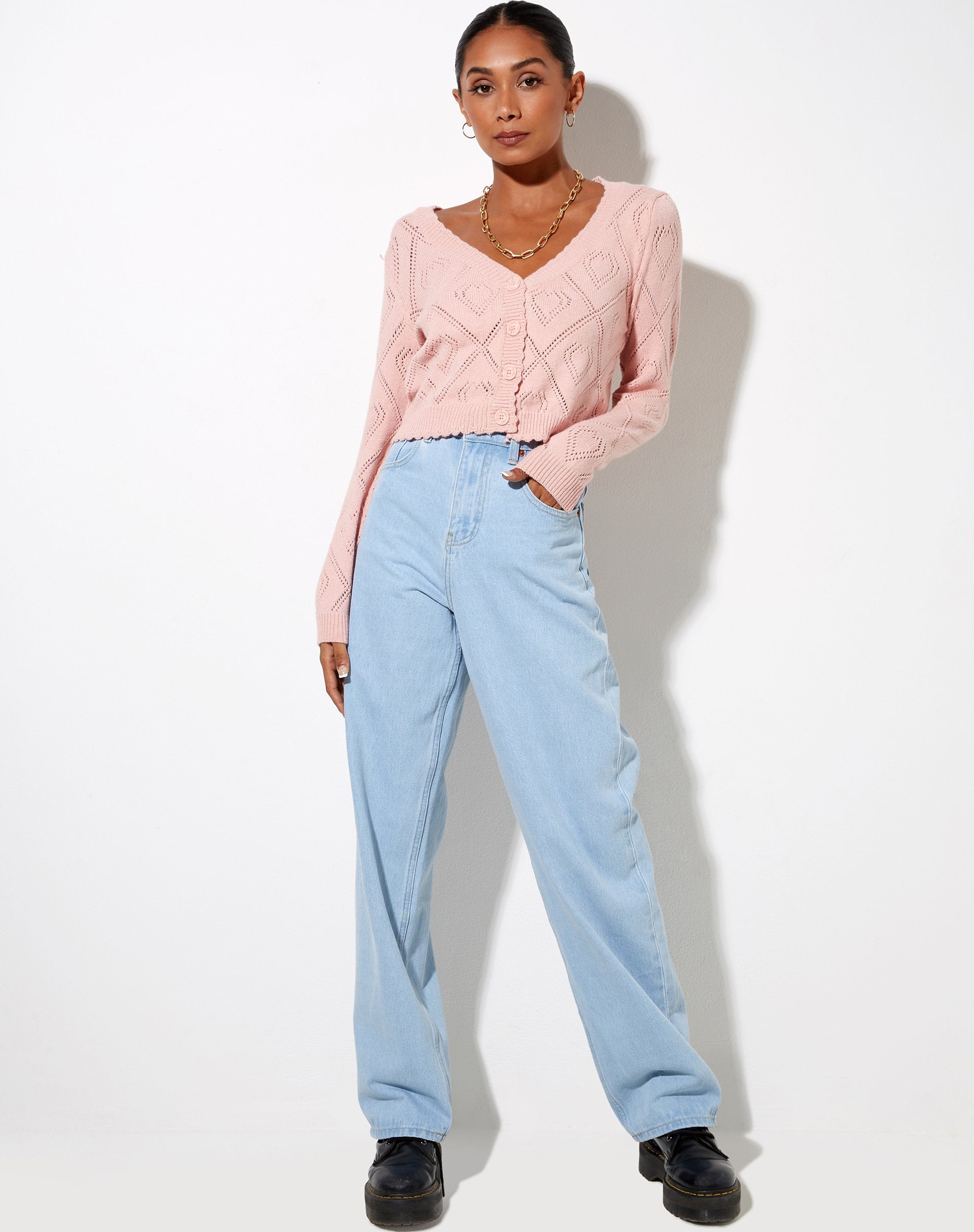 Image de Samo Cardigan en diamant et cœur rose