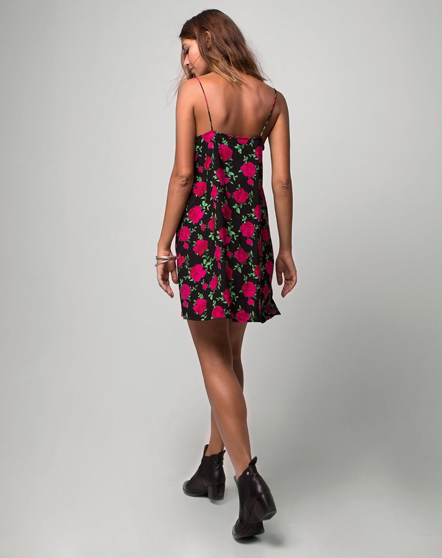 Image de Sanna Slip Dress in Valeria Rose Black and Red