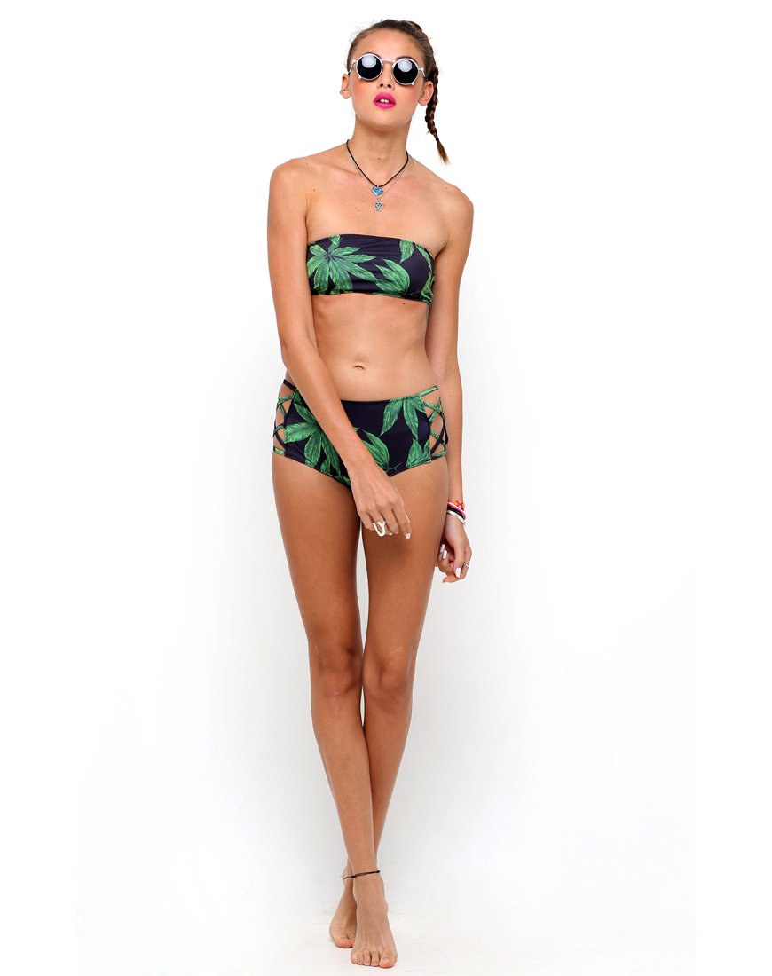 Image de Sandrift Bas de bikini sans bretelles en vert feuille de palmier