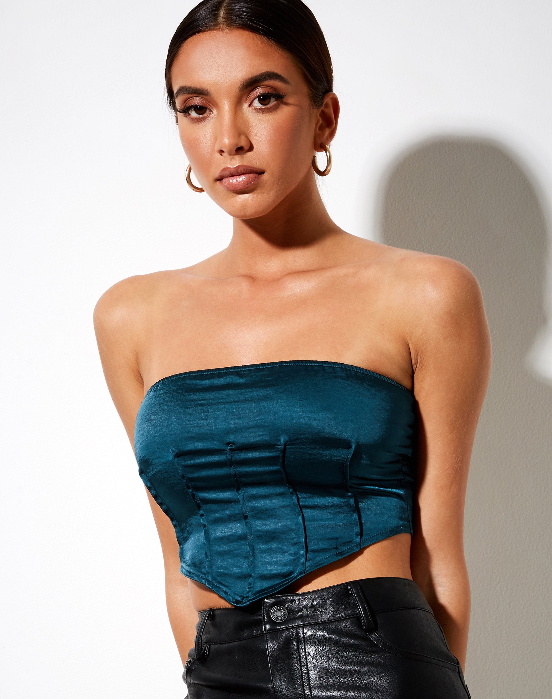 Image de Sanja Bandeau Top in Satin Teal