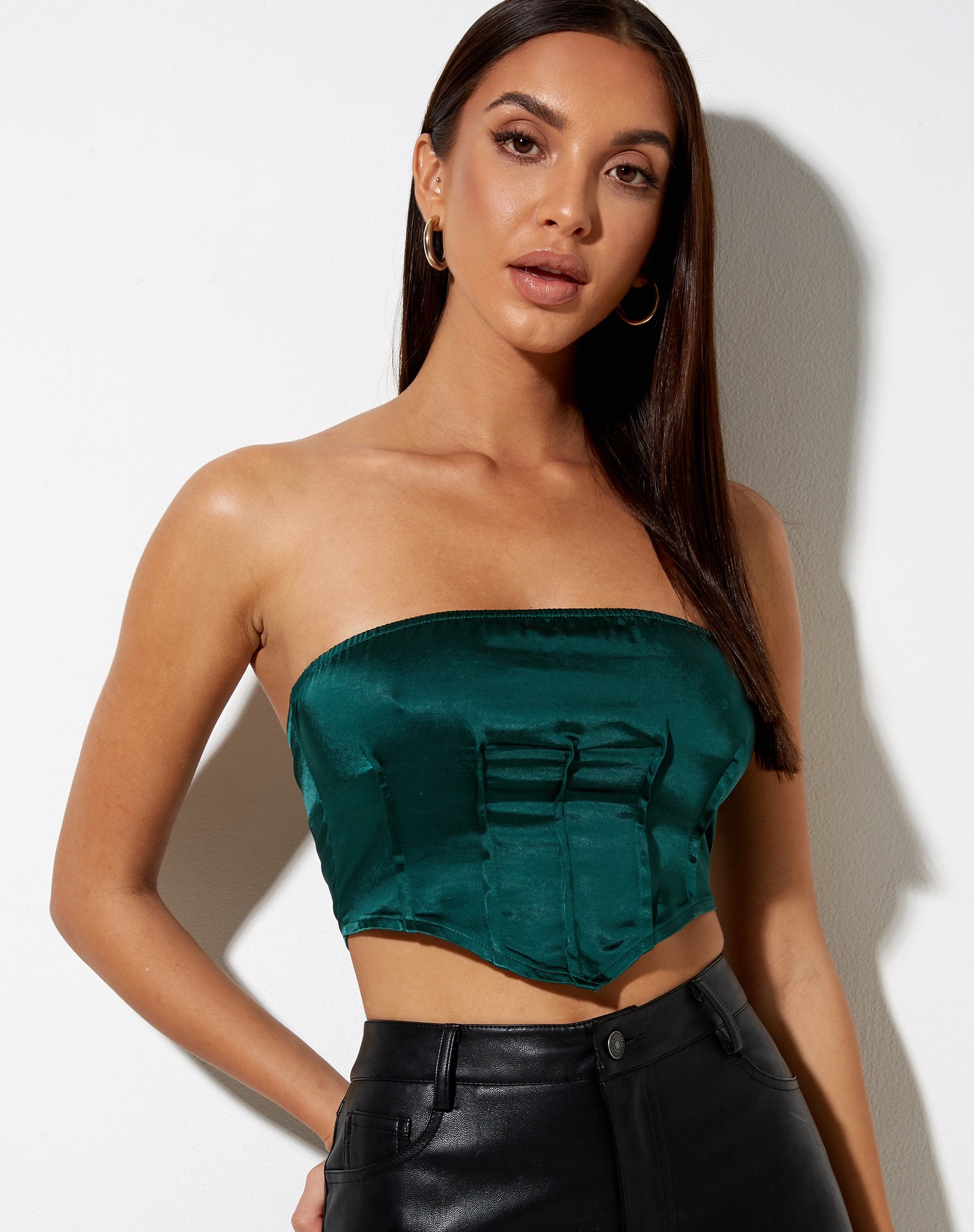 Image de Sanja Bandeau Top in Satin Forest Green
