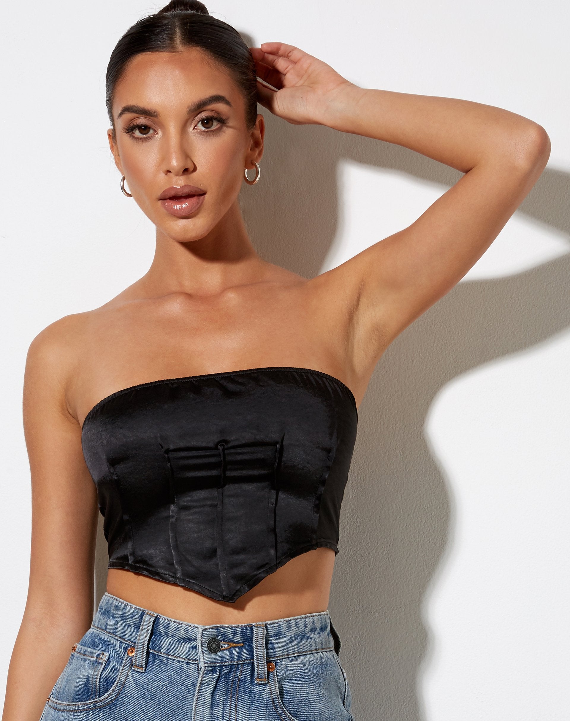 Image de Sanja Bandeau Top in Satin Black