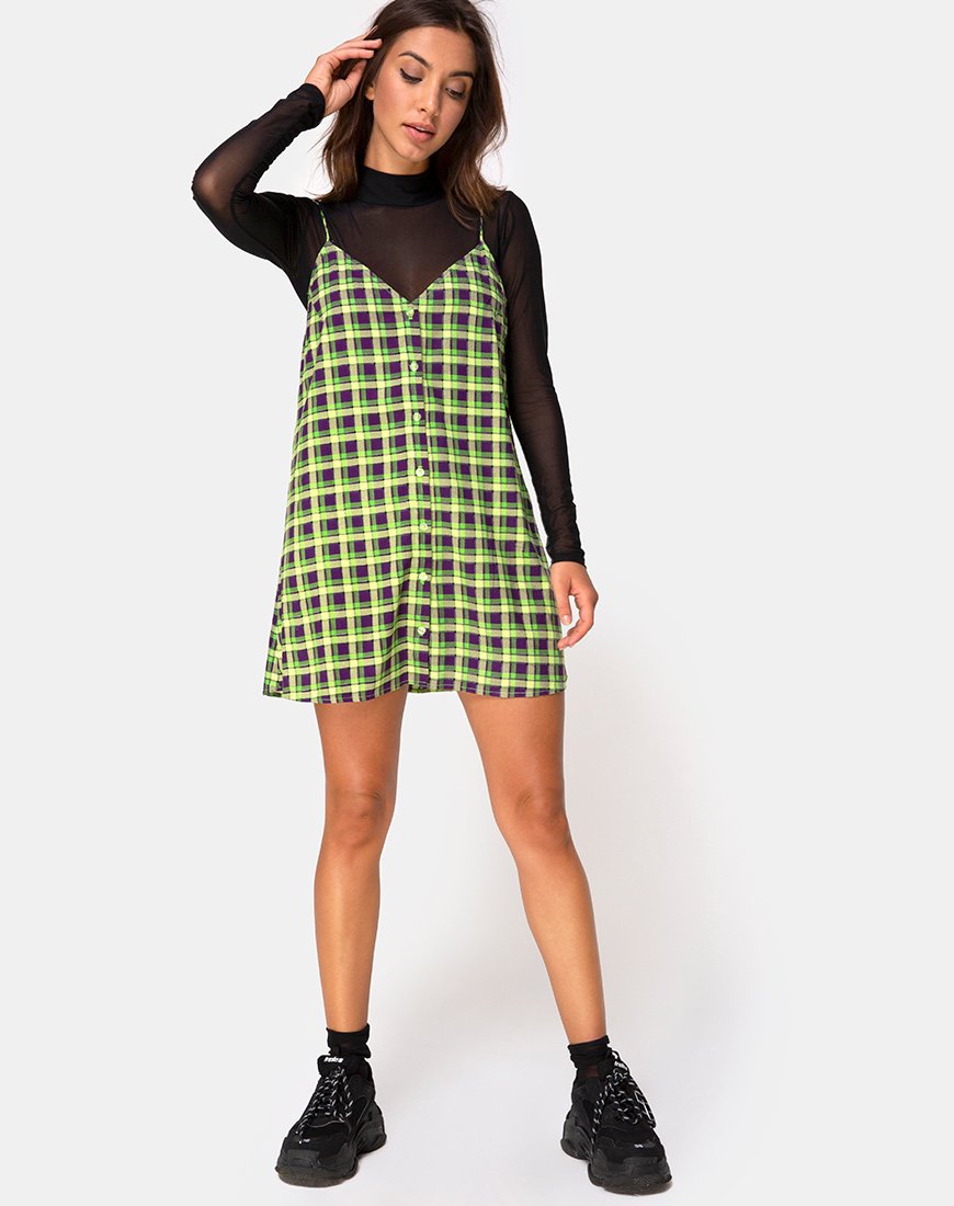 Image of Sanna Slip Dress in Green and Purple Check (Robe à carreaux verte et violette)