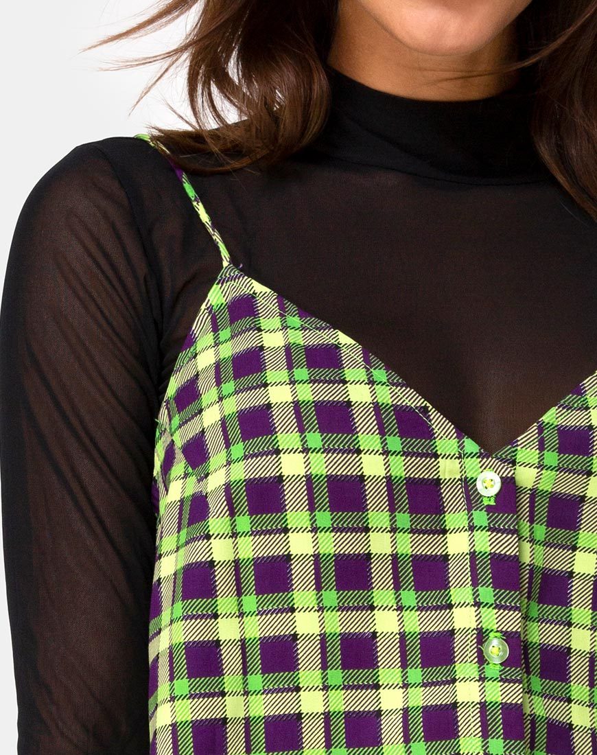 Image of Sanna Slip Dress in Green and Purple Check (Robe à carreaux verte et violette)