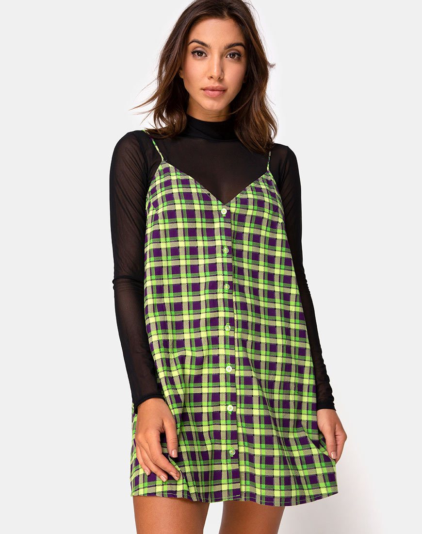 Sanna Slip Dress in Green and Purple Check (robe à carreaux verts et violets)