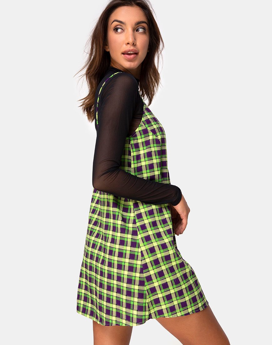 Sanna Slip Dress in Green and Purple Check (robe à carreaux verts et violets)