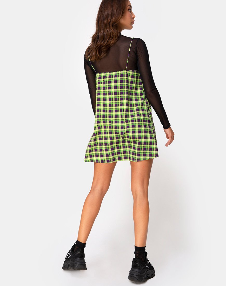 Image of Sanna Slip Dress in Green and Purple Check (Robe à carreaux verte et violette)