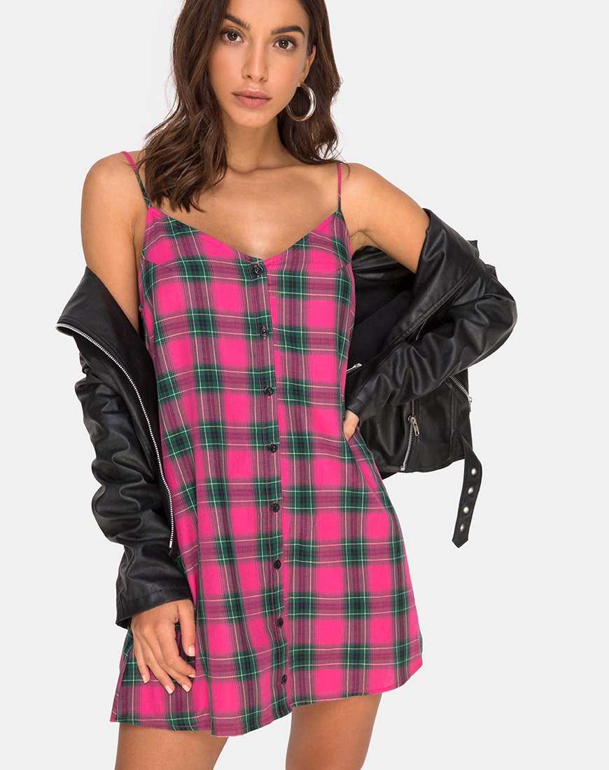 Sanna Slip Dress in Pink and Green Check (Robe à carreaux roses et verts)