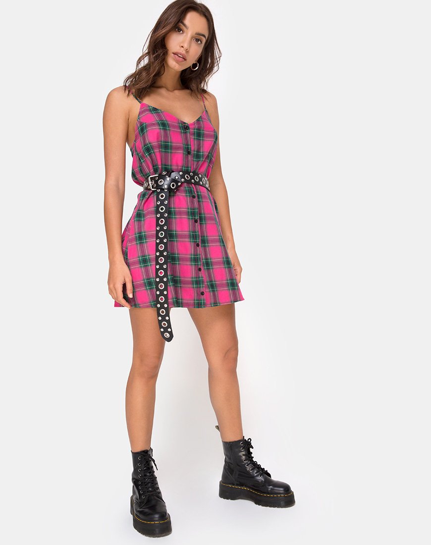Image of Sanna Slip Dress in Pink and Green Check