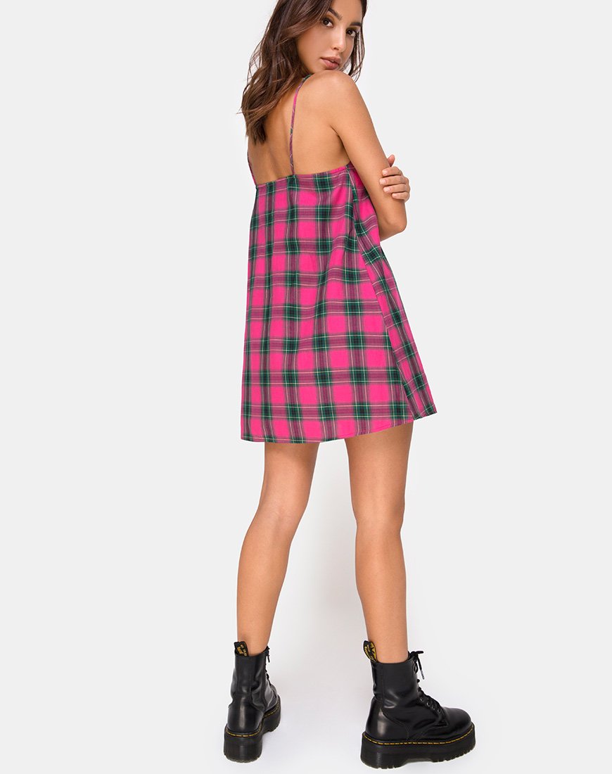 Image of Sanna Slip Dress in Pink and Green Check