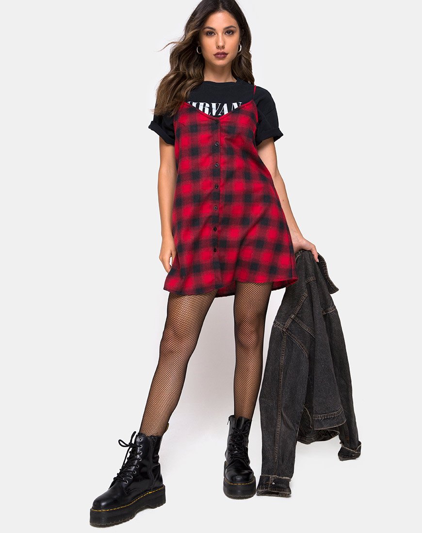 Image de Sanna Slip Dress in Plaid Red Black