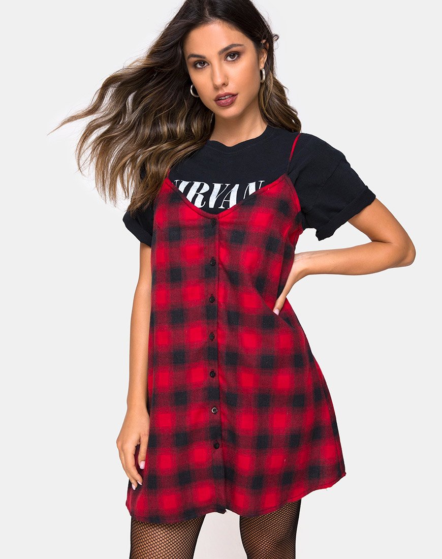 Image de Sanna Slip Dress in Plaid Red Black