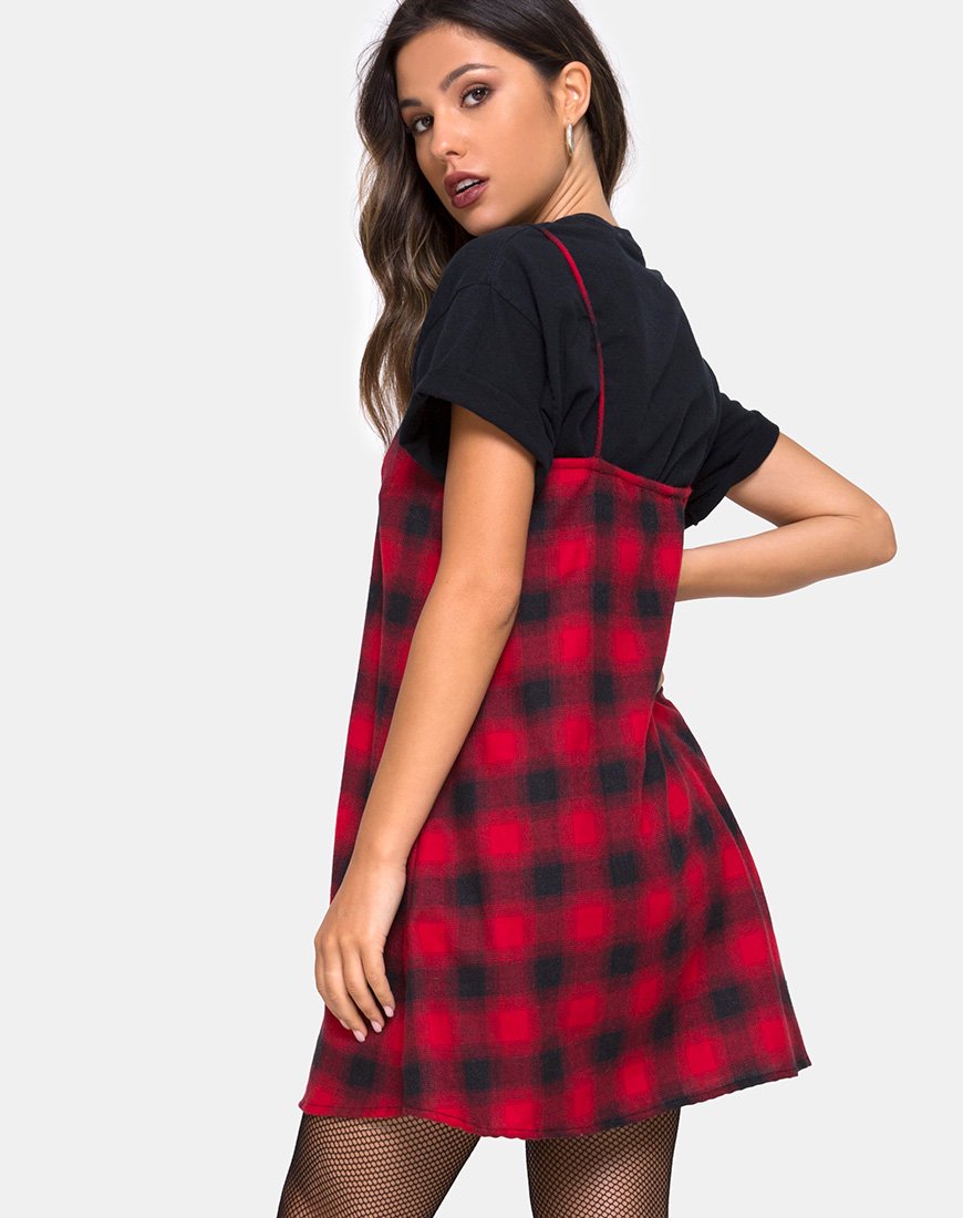 Image de Sanna Slip Dress in Plaid Red Black